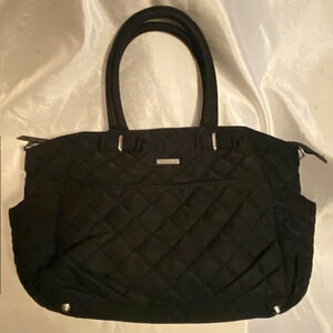 STORKSAK Bobby Black Quilted Diaper Tote Bag 19x13x5